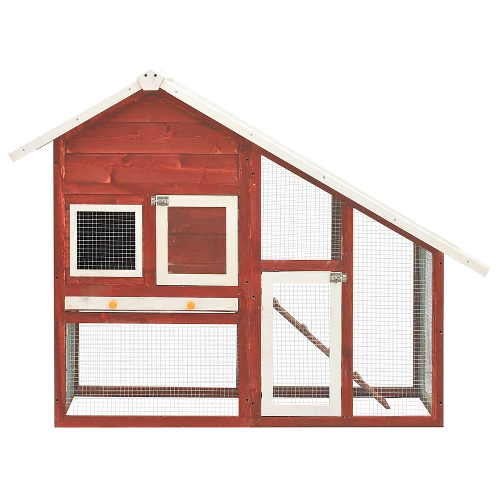 Vidaxl konijnenhok 140x63x120 cm massief vurenhout rood en wit