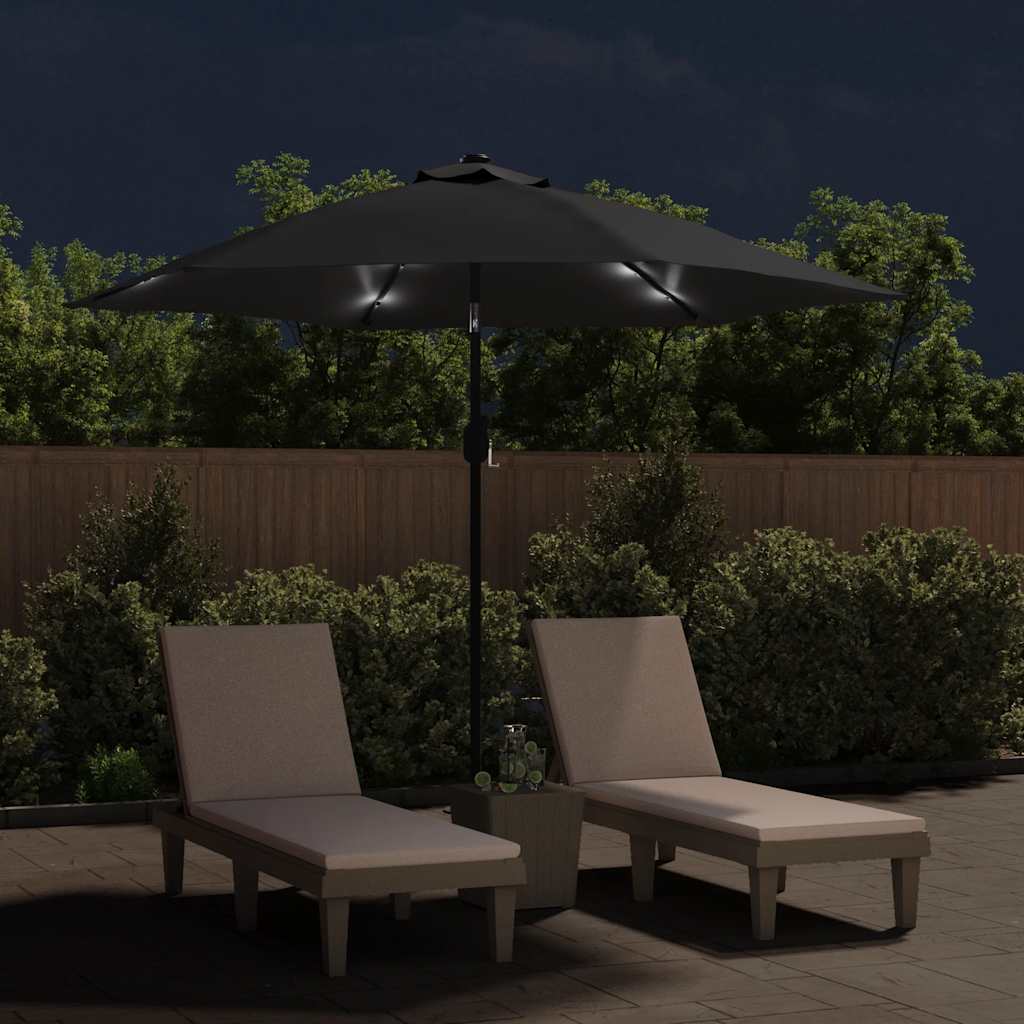 Vidaxl -Sonnenschirm mit LED -Beleuchtung und Stahlpol 300 cm schwarz