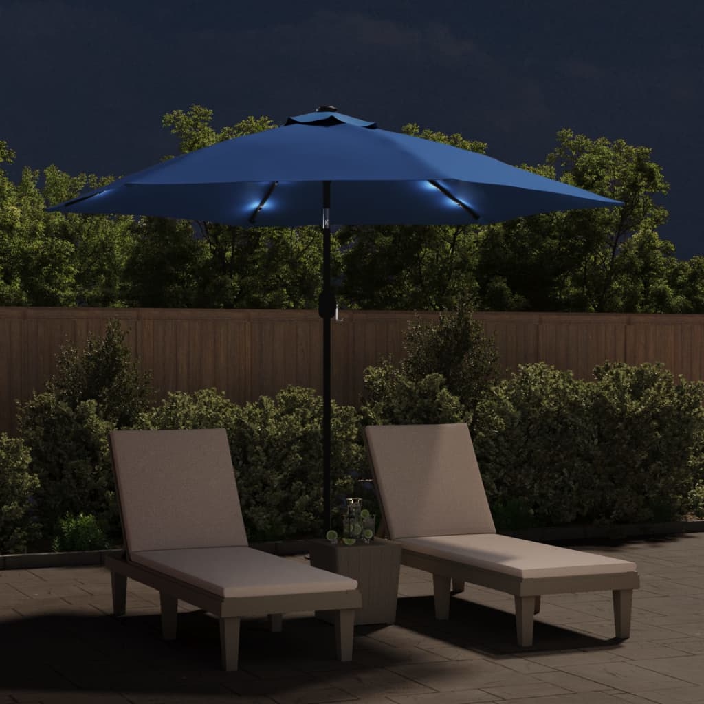 Vidaxl -Sonnenschirm mit LED -Beleuchtung und Stahlpol 300 cm Azure Blue
