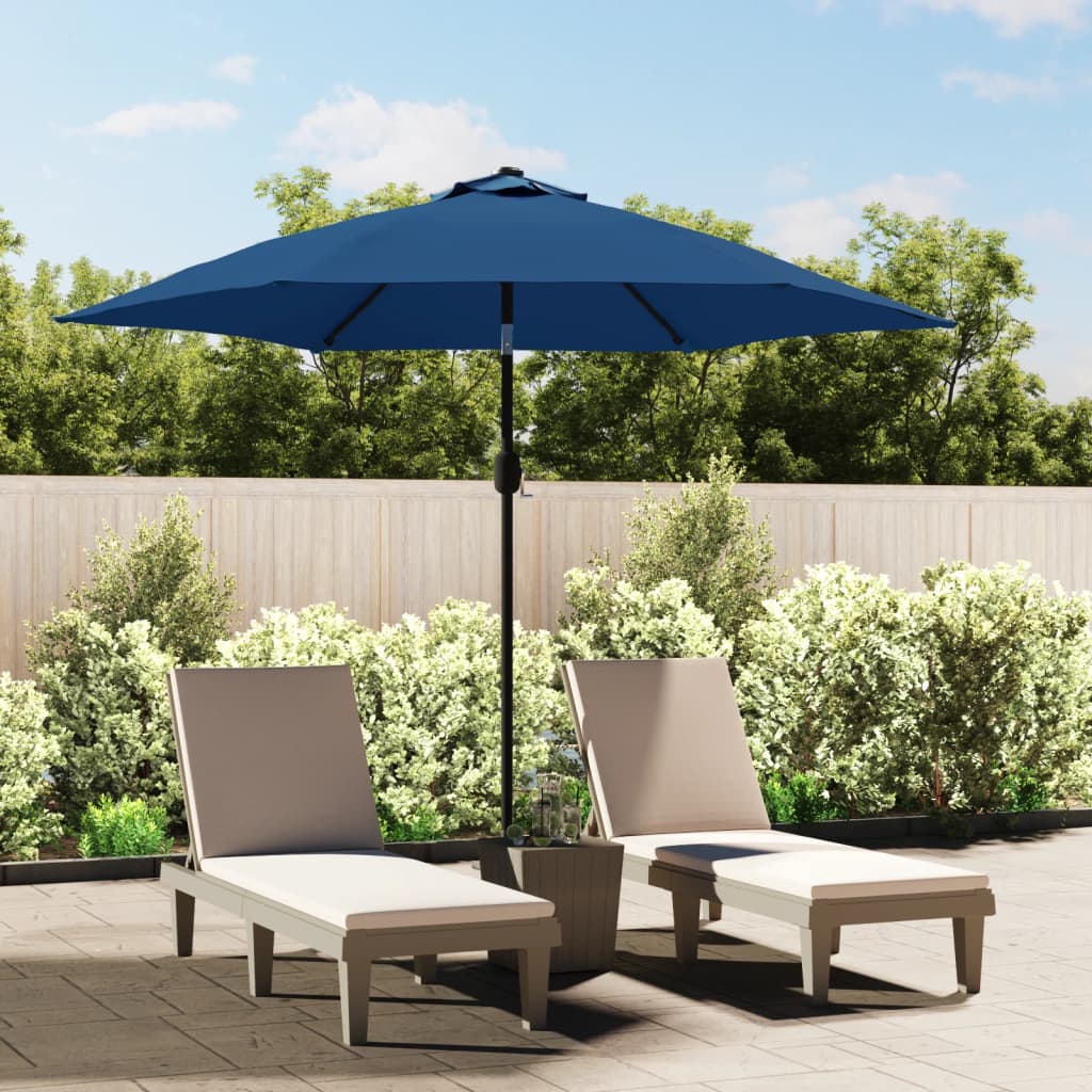 Vidaxl -Sonnenschirm mit LED -Beleuchtung und Stahlpol 300 cm Azure Blue