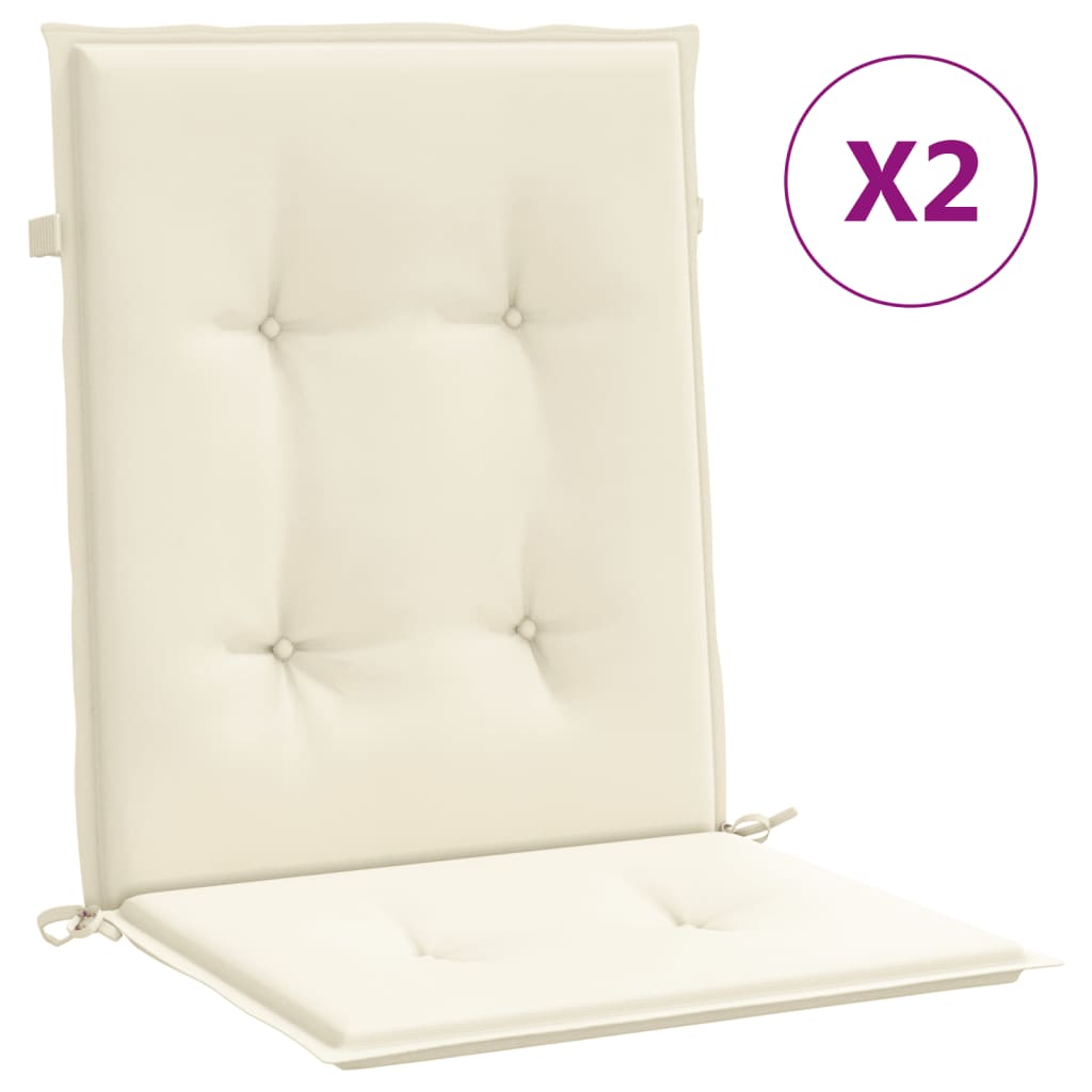 VidaXL Gartenstuhlkissen mit niedriger Rückenlehne, 2 Stück, 100 x 50 x 3 cm, Oxford-Gewebe, Creme