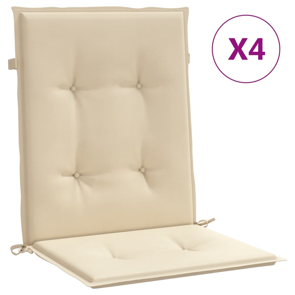 VidaXL Gartenstuhlkissen mit niedriger Rückenlehne, 4 Stück, 100 x 50 x 3 cm, Oxford-Gewebe, beige