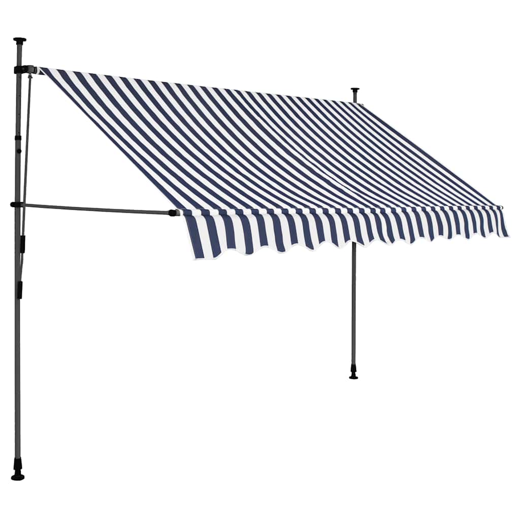 Vidaxl luifel handmatig uitschuifbaar met led 250 cm blauw en wit