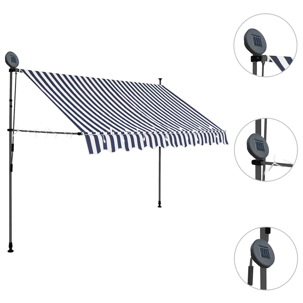 Vidaxl luifel handmatig uitschuifbaar met led 250 cm blauw en wit