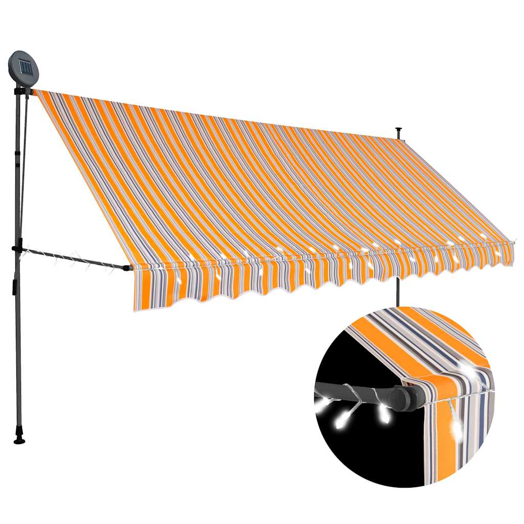 Vidaxl luifel handmatig uitschuifbaar met led 350 cm geel en blauw