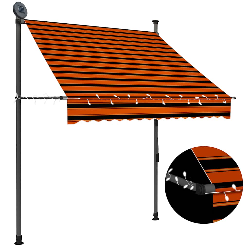 Vidaxx Markise mit LED 150 cm Orange und Braun manuell ausziehbar