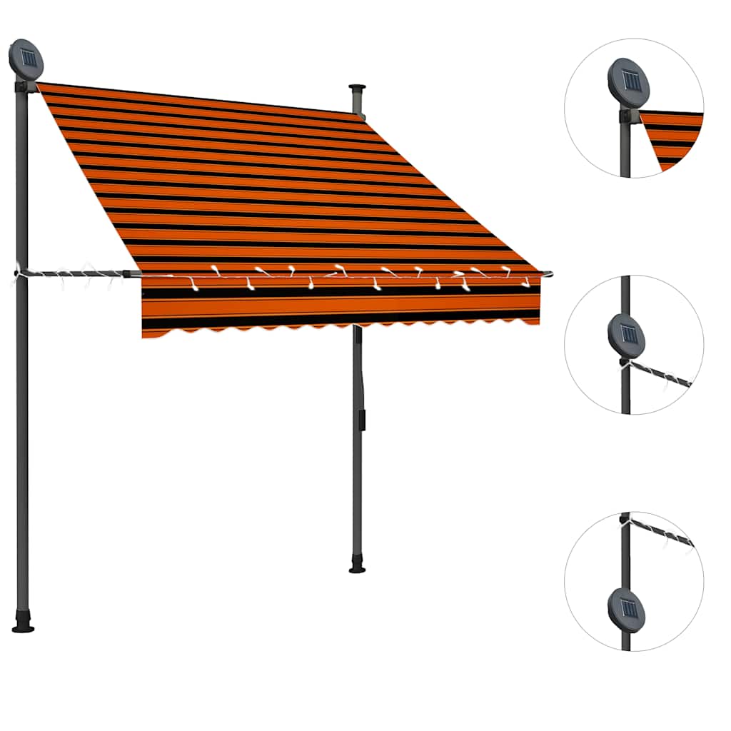 Vidaxx Markise mit LED 150 cm Orange und Braun manuell ausziehbar