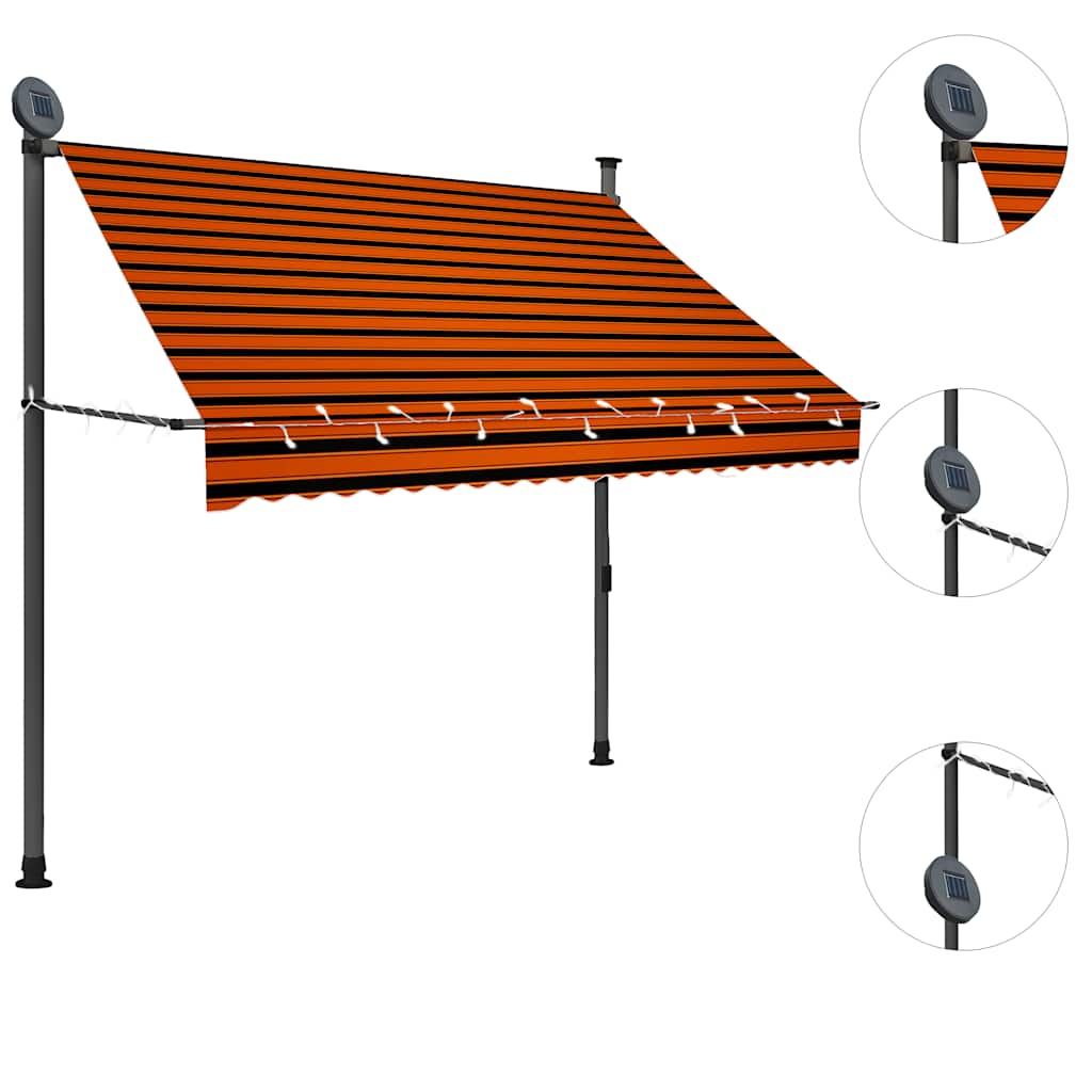 Vidaxx Markise, manuell, mit LED, 200 cm, orange und braun