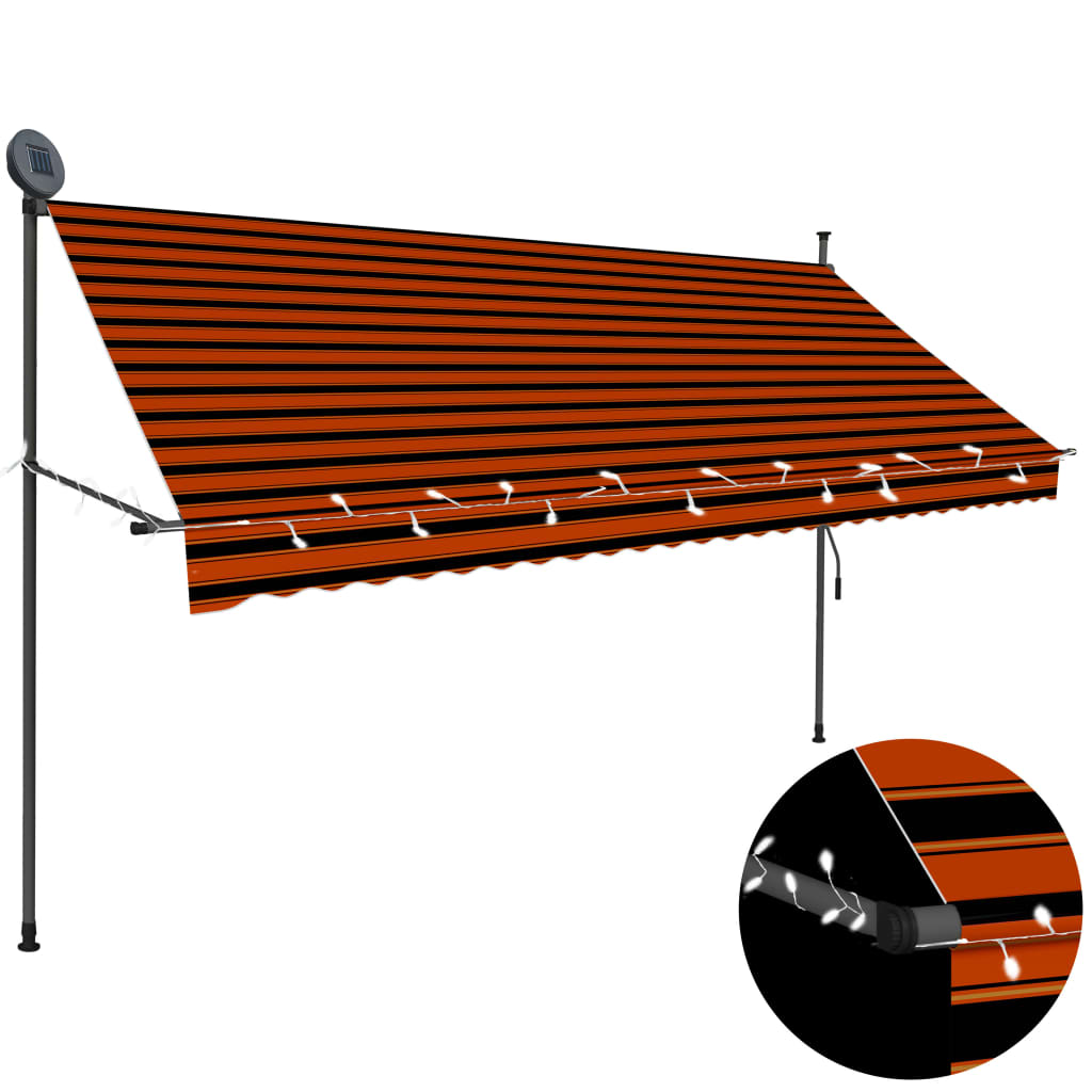VidaXL Markise mit LED 300 cm orange und schwarz manuell ausziehbar
