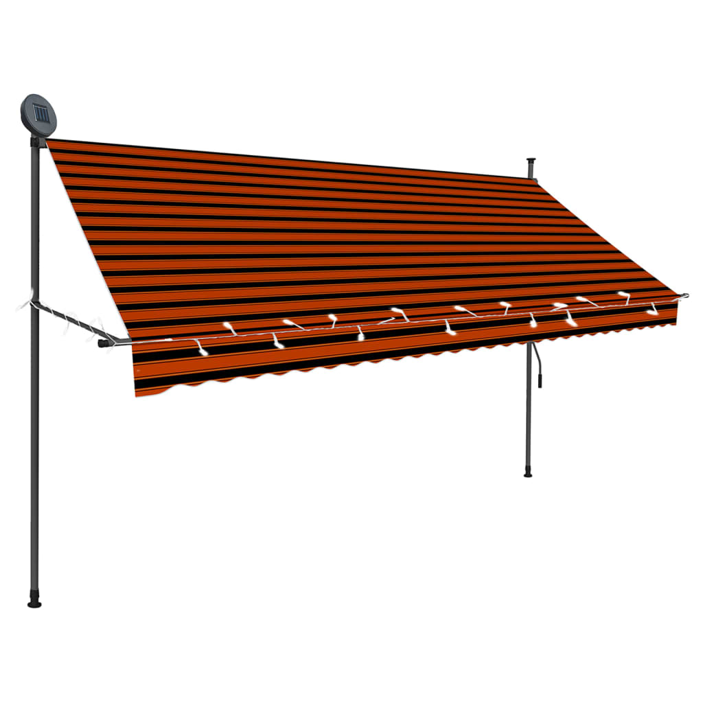 VidaXL Markise mit LED 300 cm orange und schwarz manuell ausziehbar