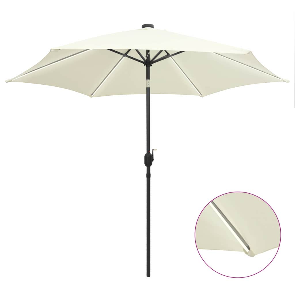 VidaXL Sonnenschirm mit LED-Beleuchtung und Aluminiumstange, 300 cm, Sandweiß