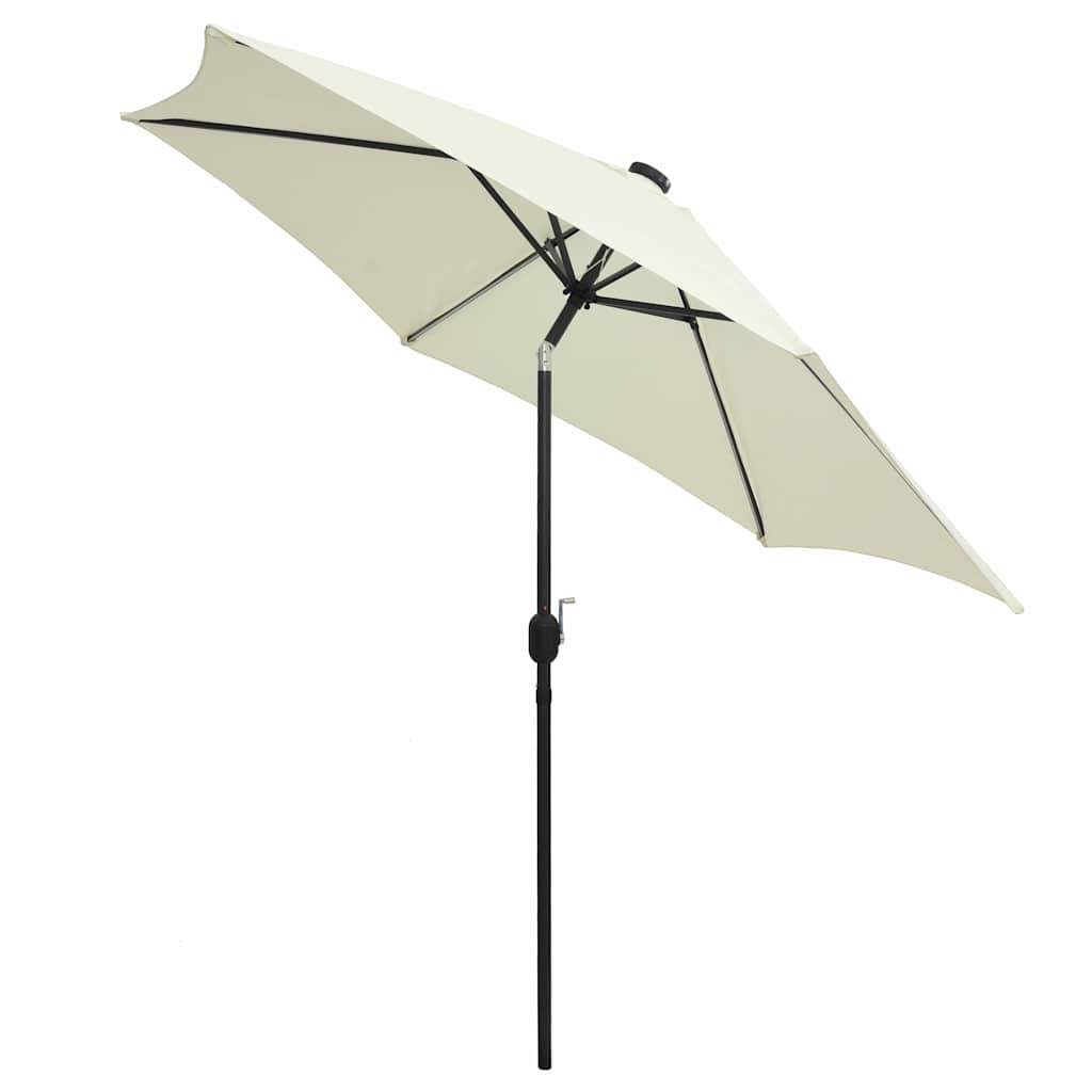 VidaXL Sonnenschirm mit LED-Beleuchtung und Aluminiumstange, 300 cm, Sandweiß