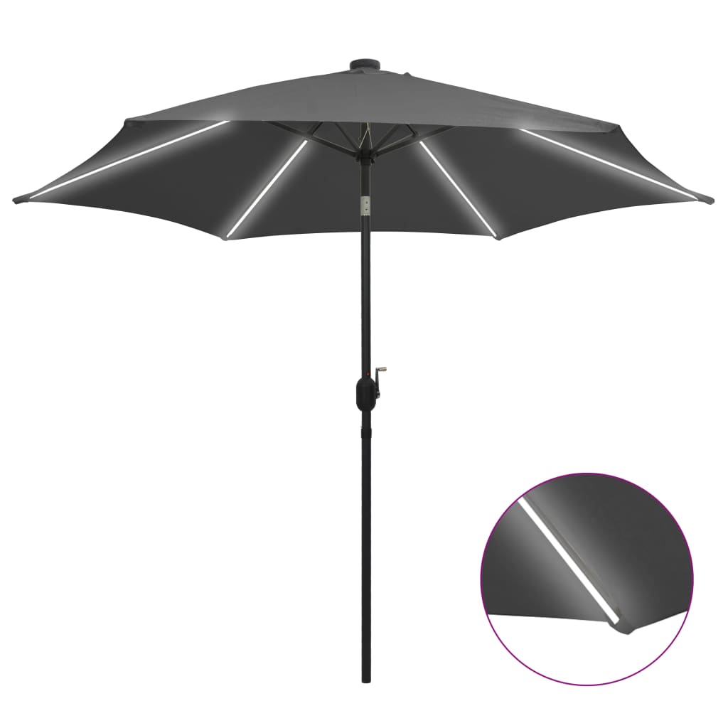 VidaXL Sonnenschirm mit LED-Beleuchtung und Aluminiumstange, 300 cm, Anthrazit