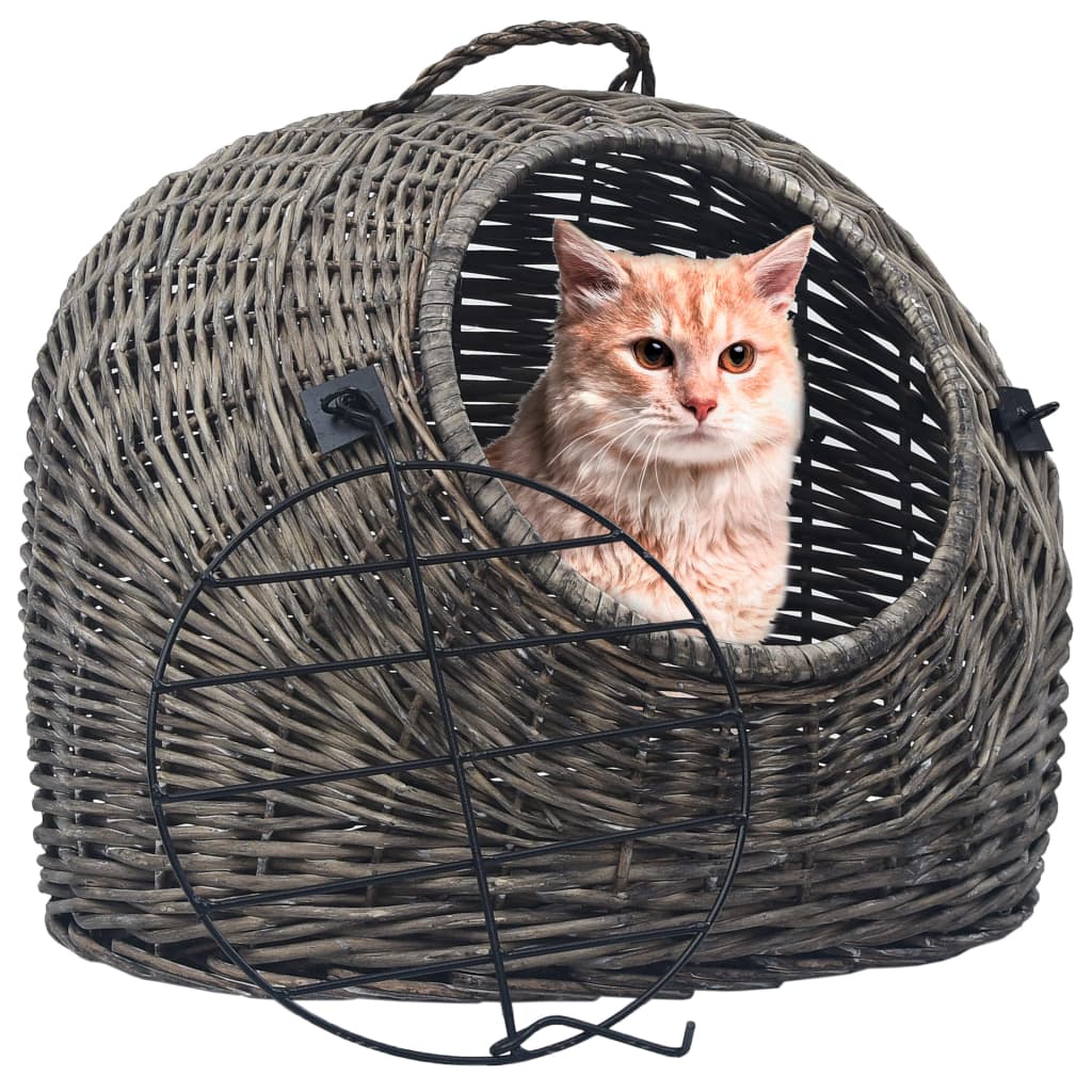 VidaXL Katzentransportbox 45x35x35 cm Naturweidenholz Grau
