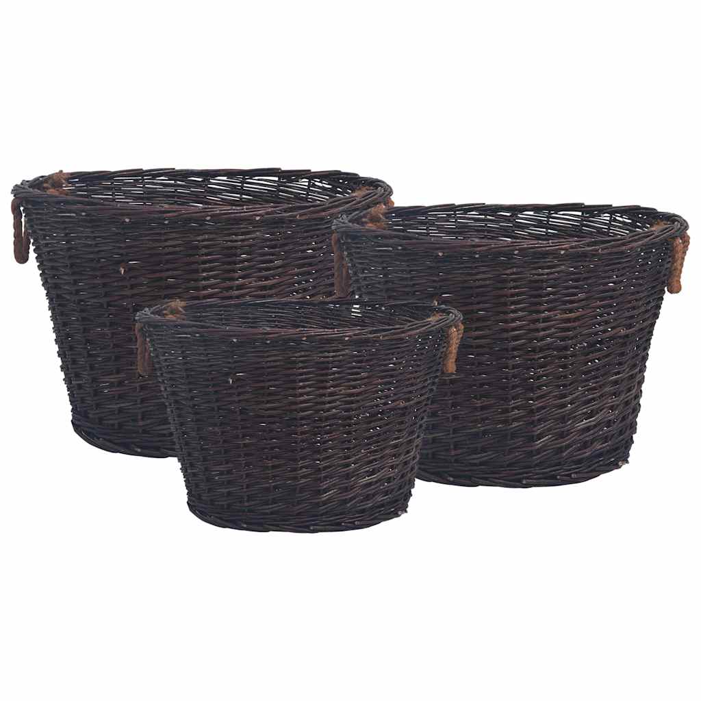 VidaXL 3-teiliges stapelbares Korbset aus Weidenholz, dunkelbraun