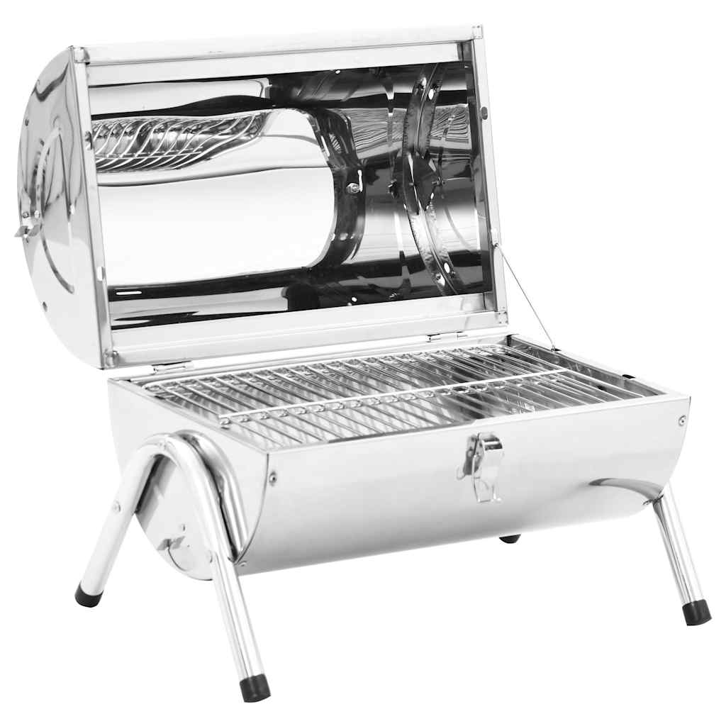 VidaXL Tischgrill mit Holzkohle, Doppelgrillrost, Edelstahl