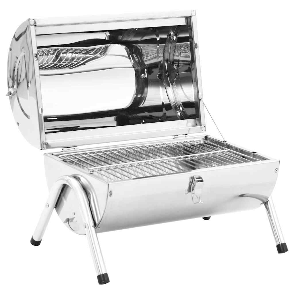 VidaXL Tischgrill mit Holzkohle, Doppelgrillrost, Edelstahl
