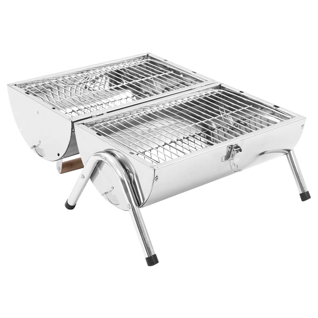 VidaXL Tischgrill mit Holzkohle, Doppelgrillrost, Edelstahl