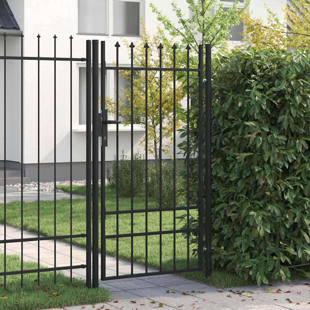 Vidaxl poort met puntige bovenkant enkel 1x1,75 m staal zwart