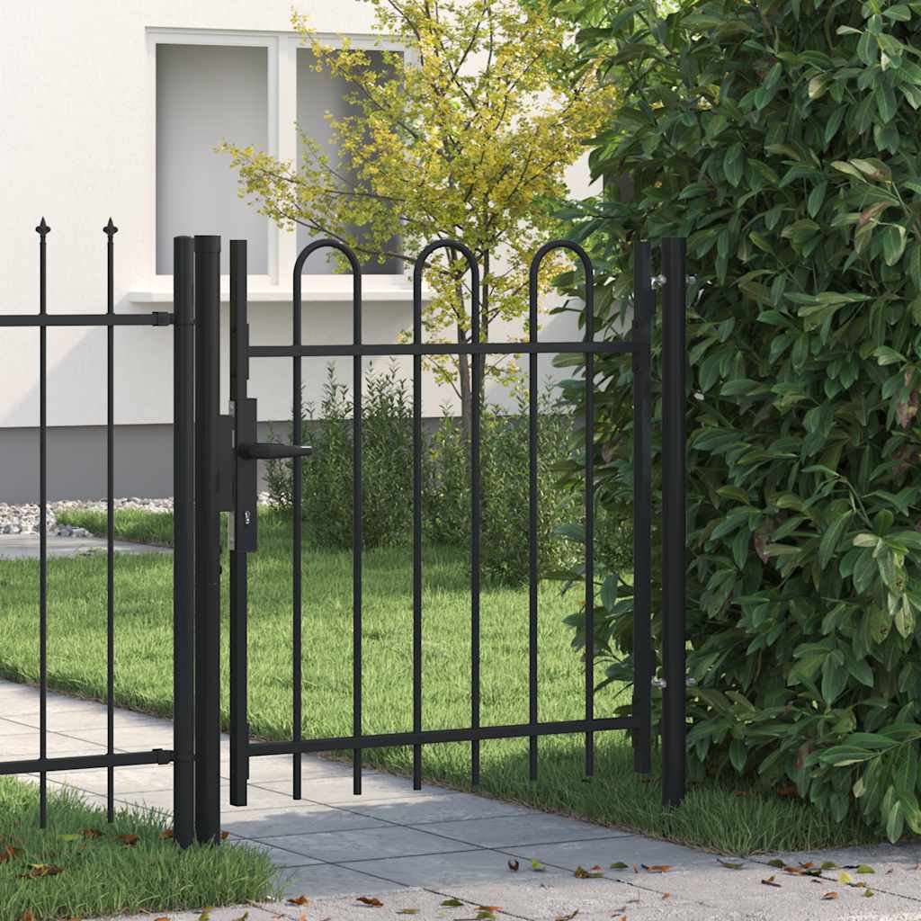 Vidaxl poort met gebogen bovenkant enkel 1x1 m staal zwart