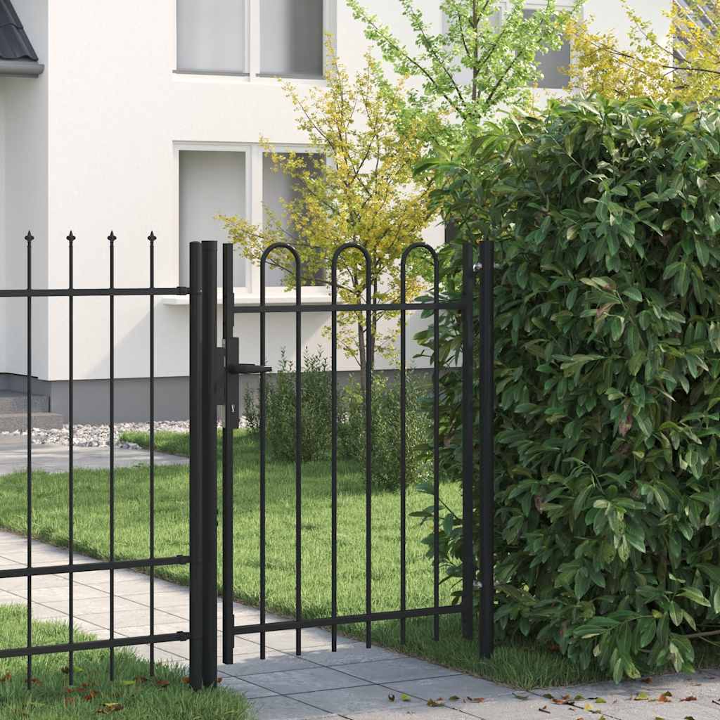 Vidaxl poort met gebogen bovenkant enkel 1x1,2 m staal zwart