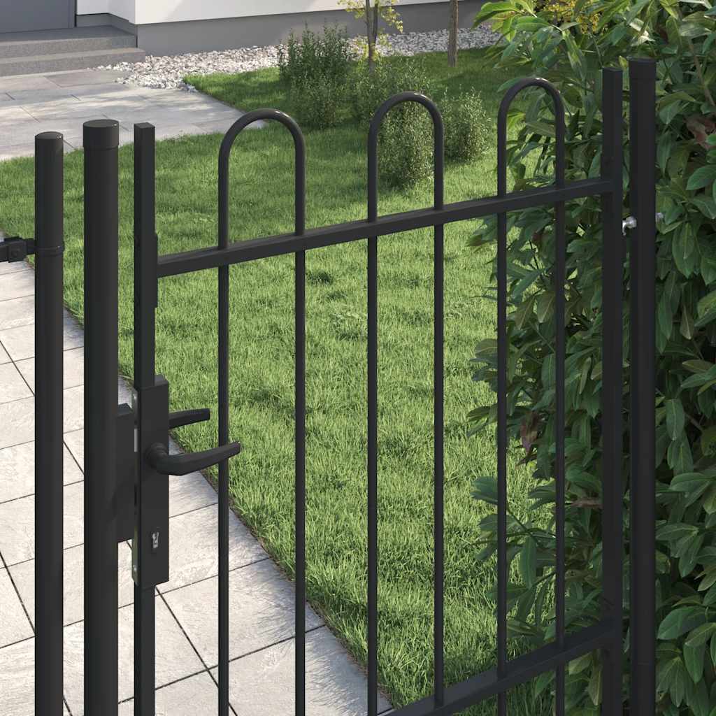 Vidaxl poort met gebogen bovenkant enkel 1x1,5 m staal zwart