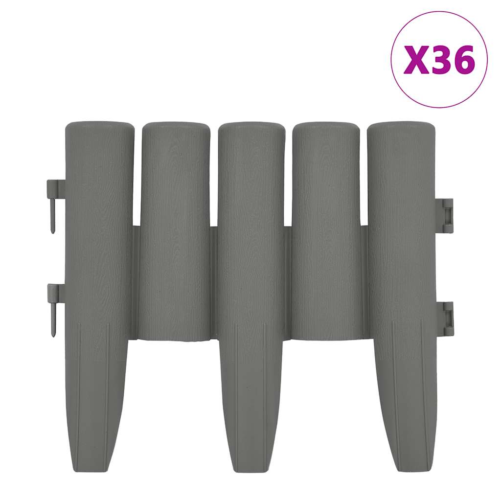 Vidaxl gazonranden 36 st 10 m pp grijs