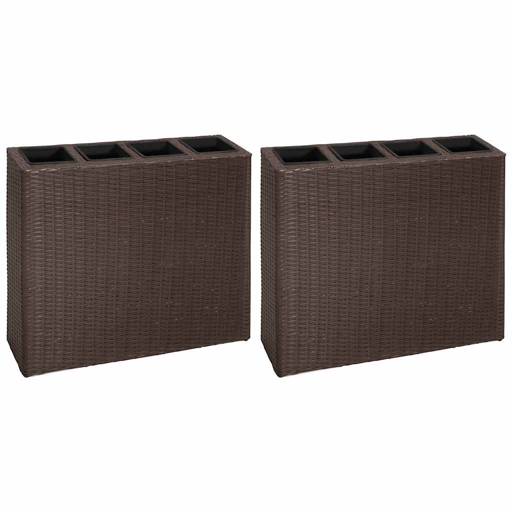 Vidaxl plantenbak verhoogd met 4 potten 2 st poly rattan bruin