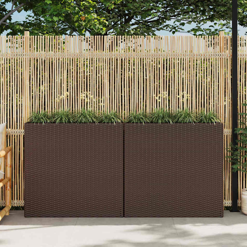 Vidaxl plantenbak verhoogd met 4 potten 2 st poly rattan bruin