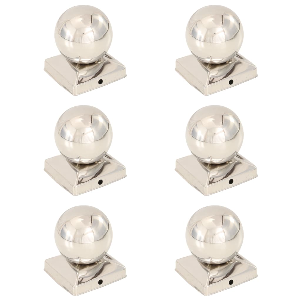 VidaXL Pfostenkappen, 6 Stück, Kugelform 91x91 mm, Edelstahl