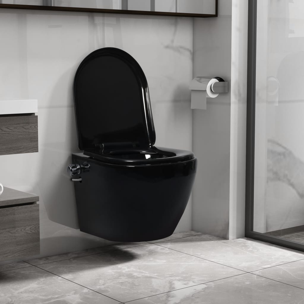 Vidaxl Hänge-WC-Umrandung mit Bidet - Funktion Keramik schwarz