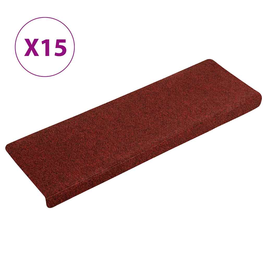 VidaXL Treppenmatten, 15 Stück, 65 x 21 x 4 cm, Nadelfilz, Rot