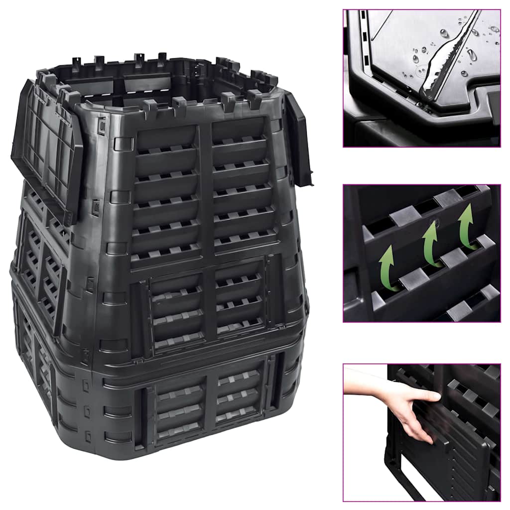 Vidaxxl -Kompostbehälter 740 L 93,3x93,3x113 cm Schwarz
