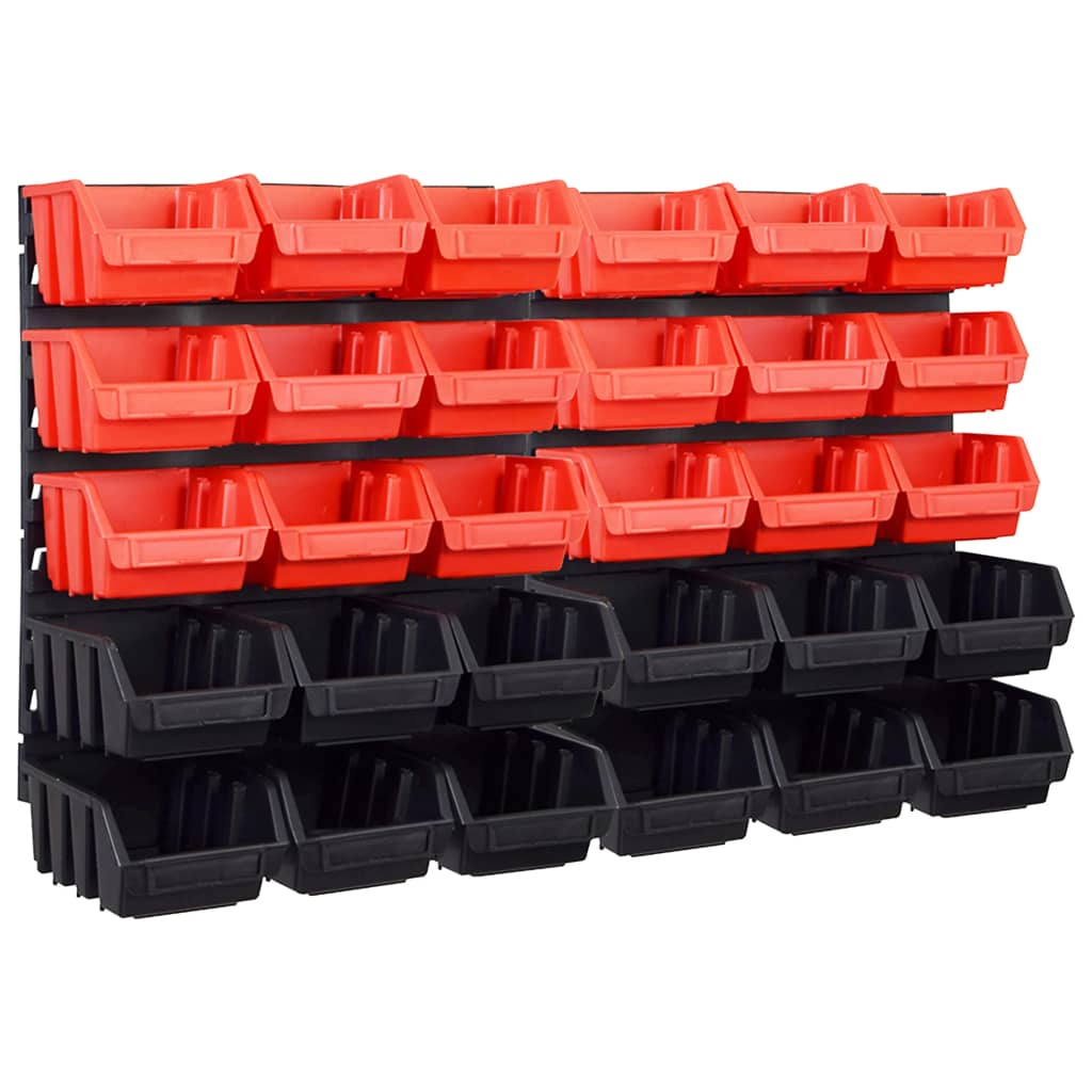 VidaXL 32-teiliges Aufbewahrungsbox-Set mit Wandpaneelen, Rot und Schwarz