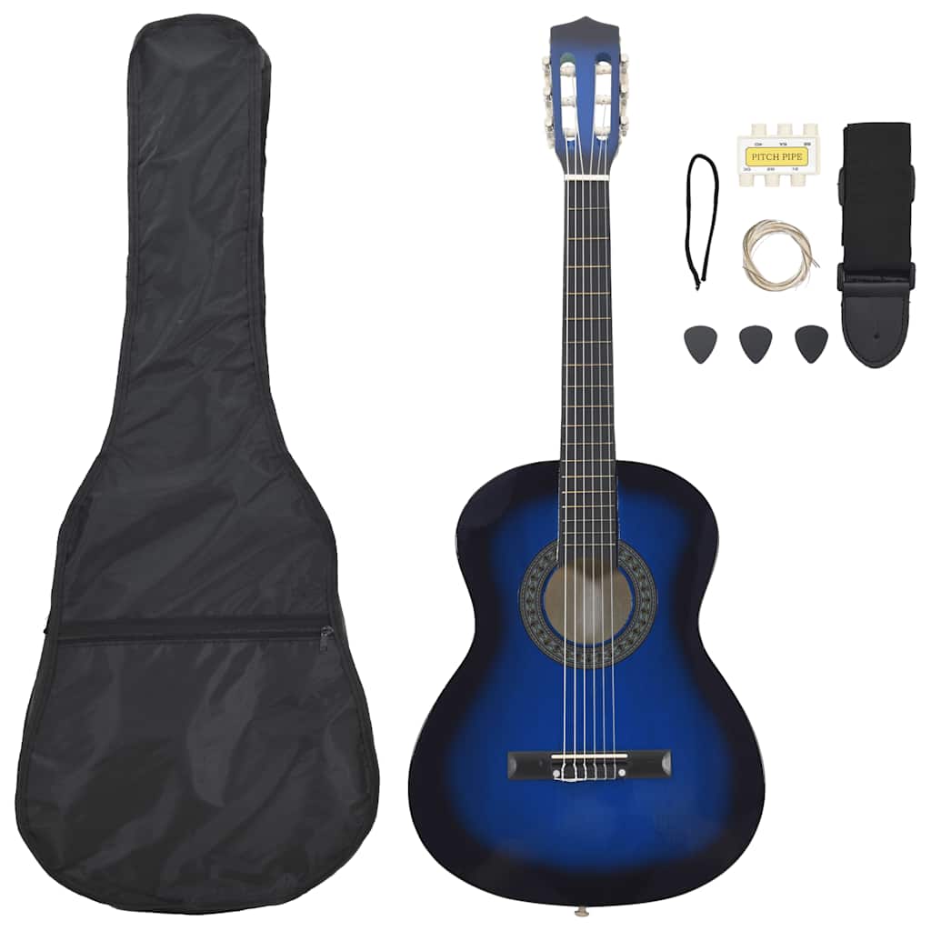 Vidaxl 8-delige gitaarset klassiek beginner 3 4 36 blauw