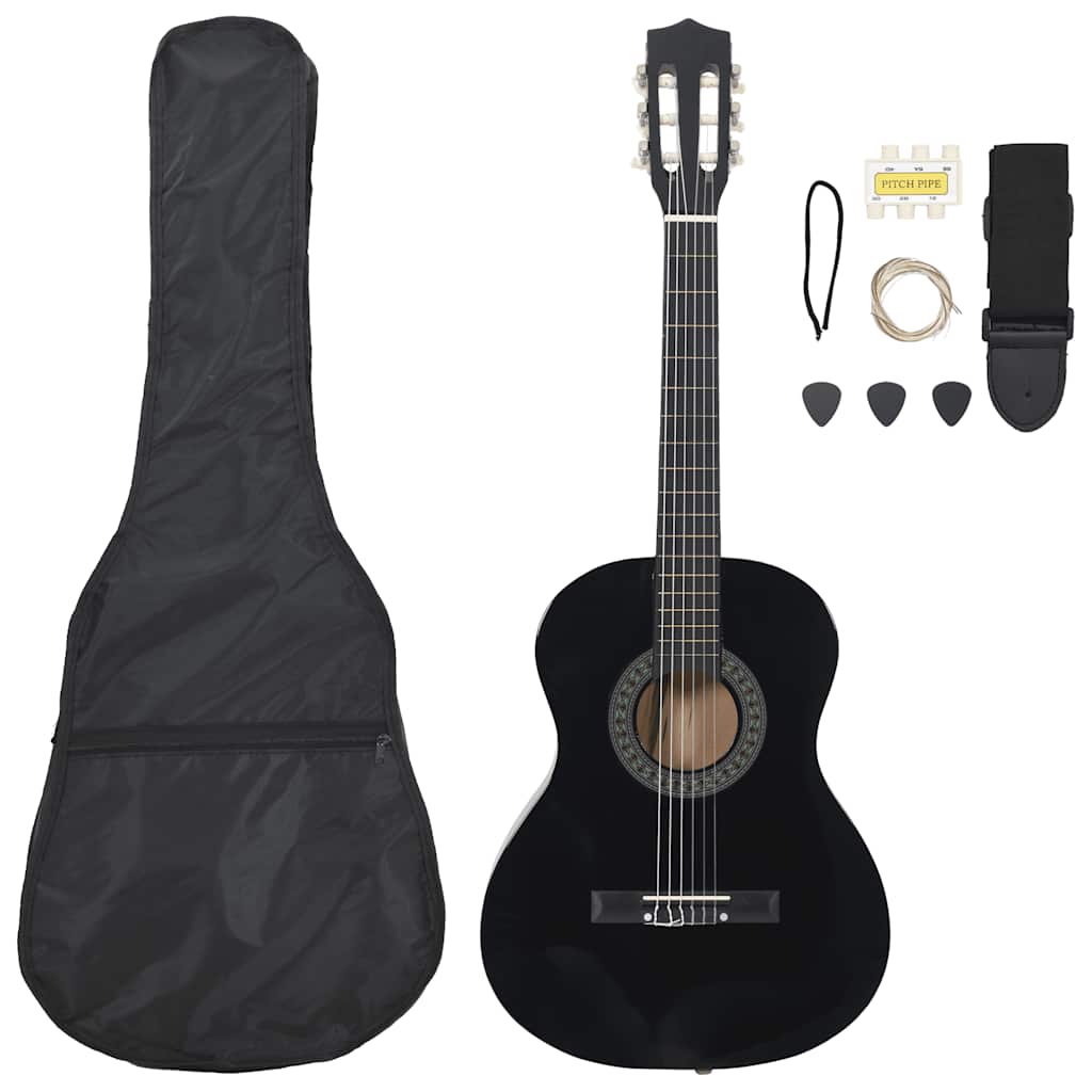 VidaXL 8-teiliges klassisches Gitarrenset für Anfänger (3, 4, 36) Schwarz