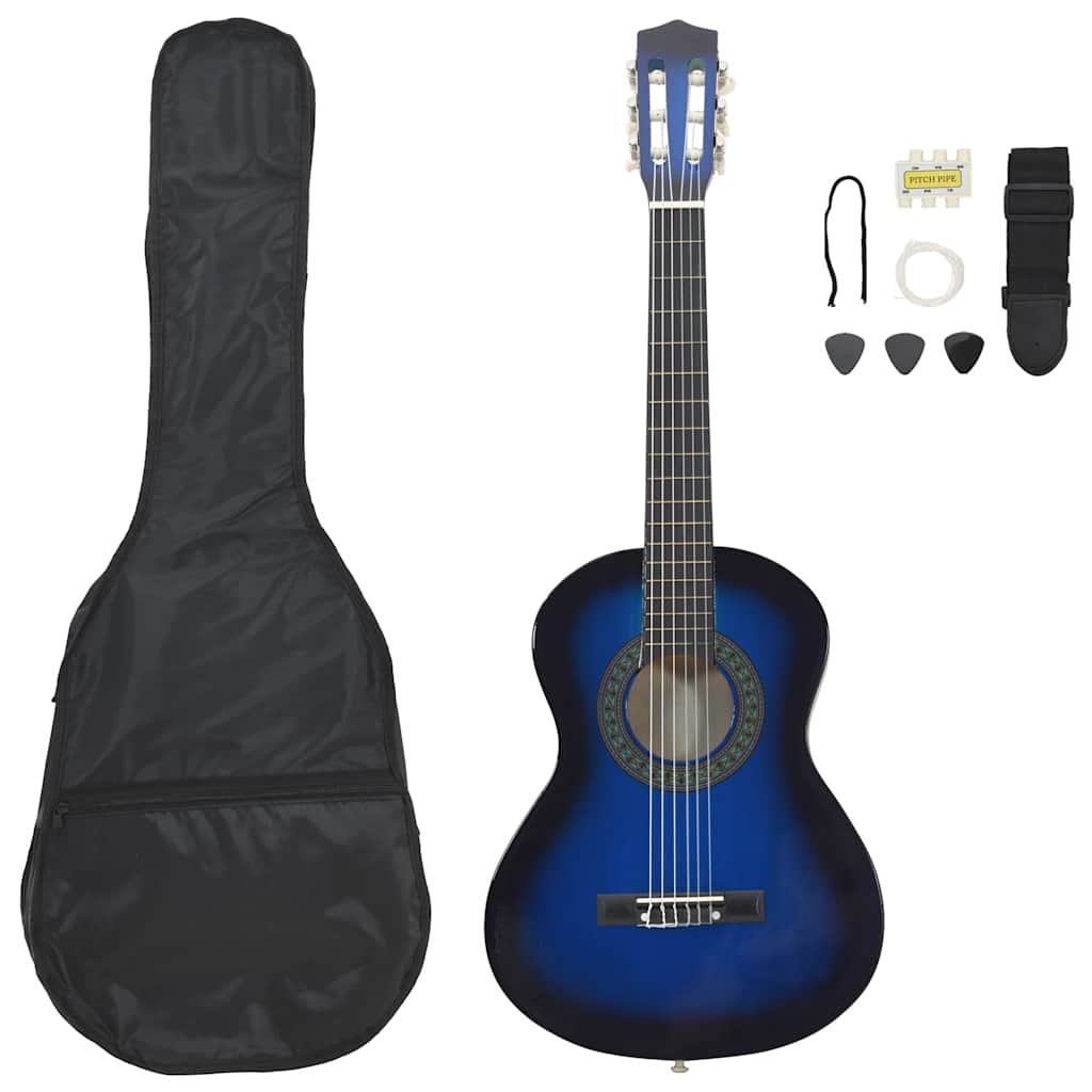 VidaXL 8-teiliges klassisches Gitarrenset für Anfänger 1 2 34 Blau