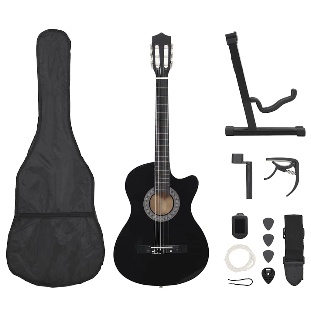 VidaXL 12-teiliges Gitarrenset mit 6 Saiten, Western Classical, 38 Zoll, Schwarz