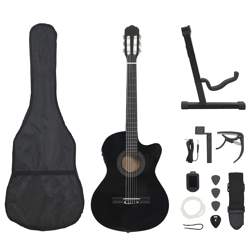 VidaXL 12-teiliges Gitarrenset mit Equalizer und 6 Saiten, Western Black