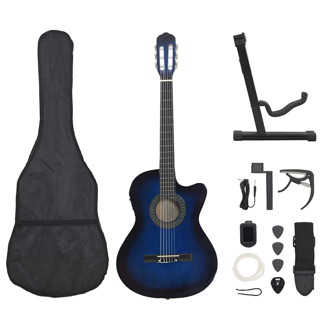 VidaXL 12-teiliges Gitarrenset mit Equalizer und 6 Saiten, Westernblau