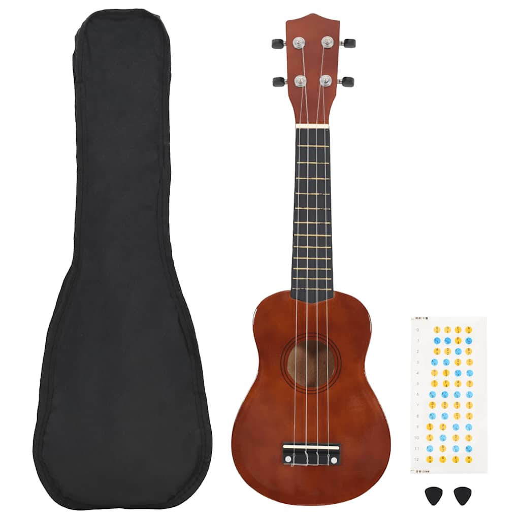 Vidaxl ukuleleset met tas voor kinderen sopraan 23'' donkerhoutkleurig