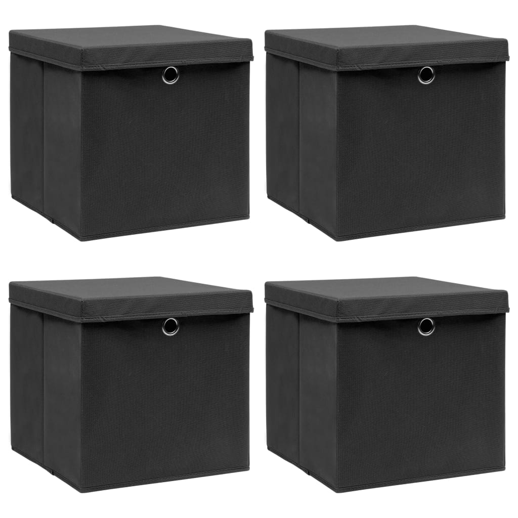 VidaXL Aufbewahrungsboxen mit Deckel, 4 Stück, 32 x 32 x 32 cm, Stoff, Schwarz