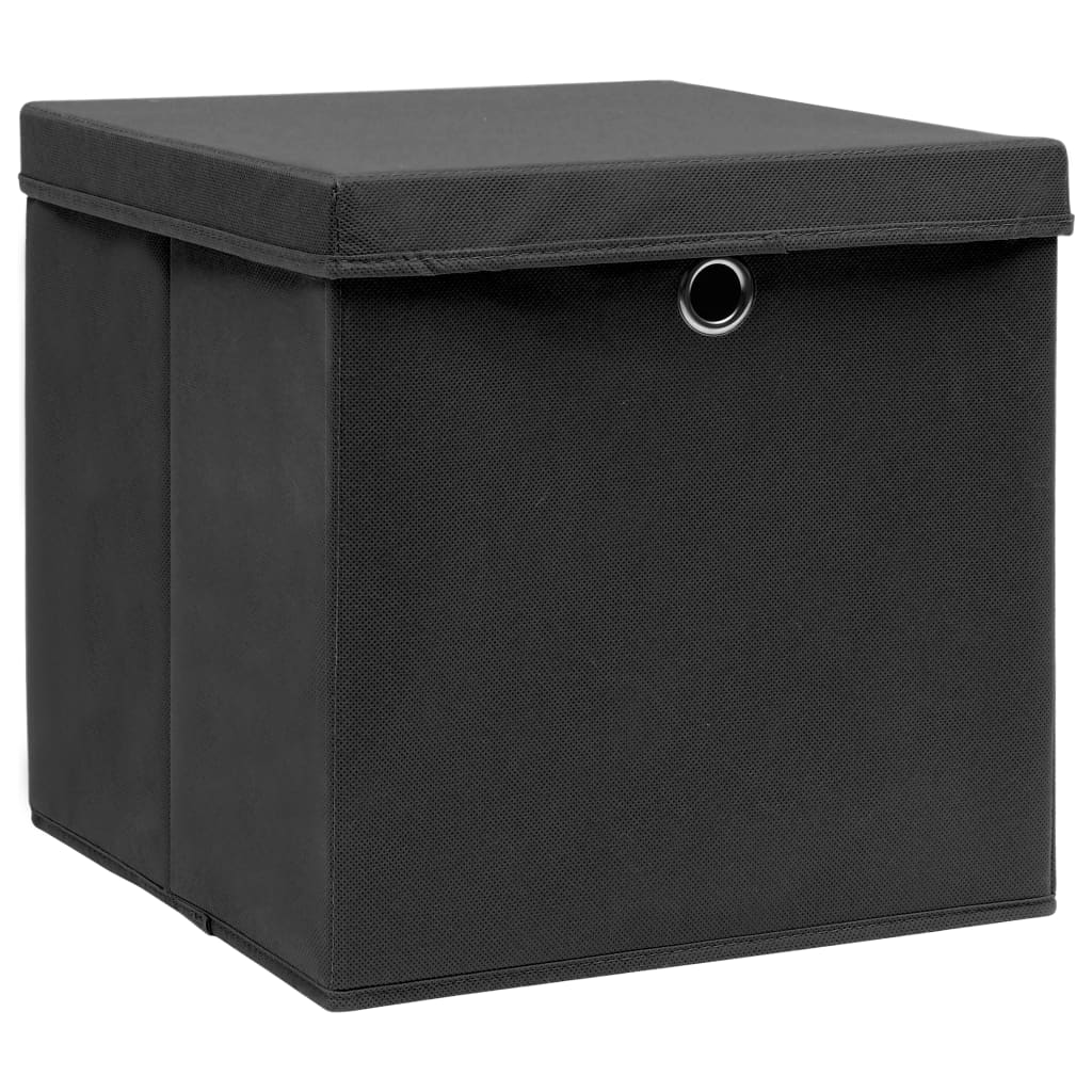 VidaXL Aufbewahrungsboxen mit Deckel, 4 Stück, 32 x 32 x 32 cm, Stoff, Schwarz