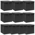 Vidaxl opbergboxen met deksel 10 st 32x32x32 cm stof zwart
