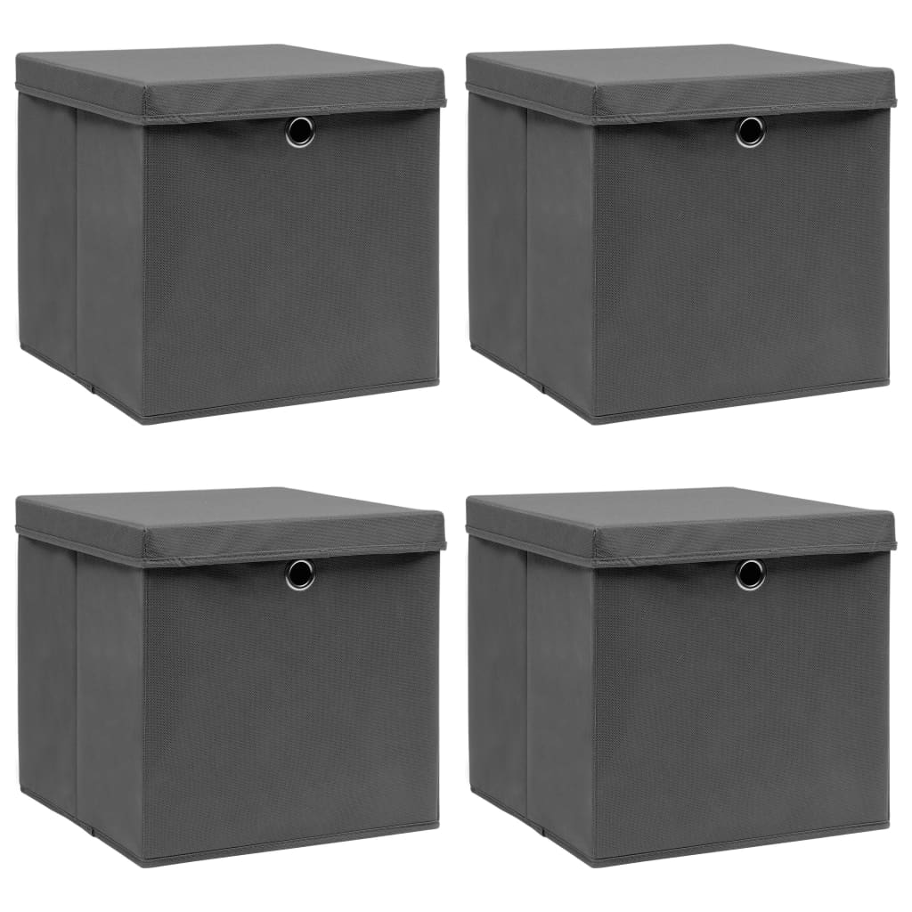 VidaXL Aufbewahrungsboxen mit Deckel, 4 Stück, 32 x 32 x 32 cm, Stoff, Grau