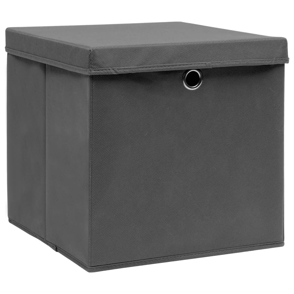 VidaXL Aufbewahrungsboxen mit Deckel, 4 Stück, 32 x 32 x 32 cm, Stoff, Grau