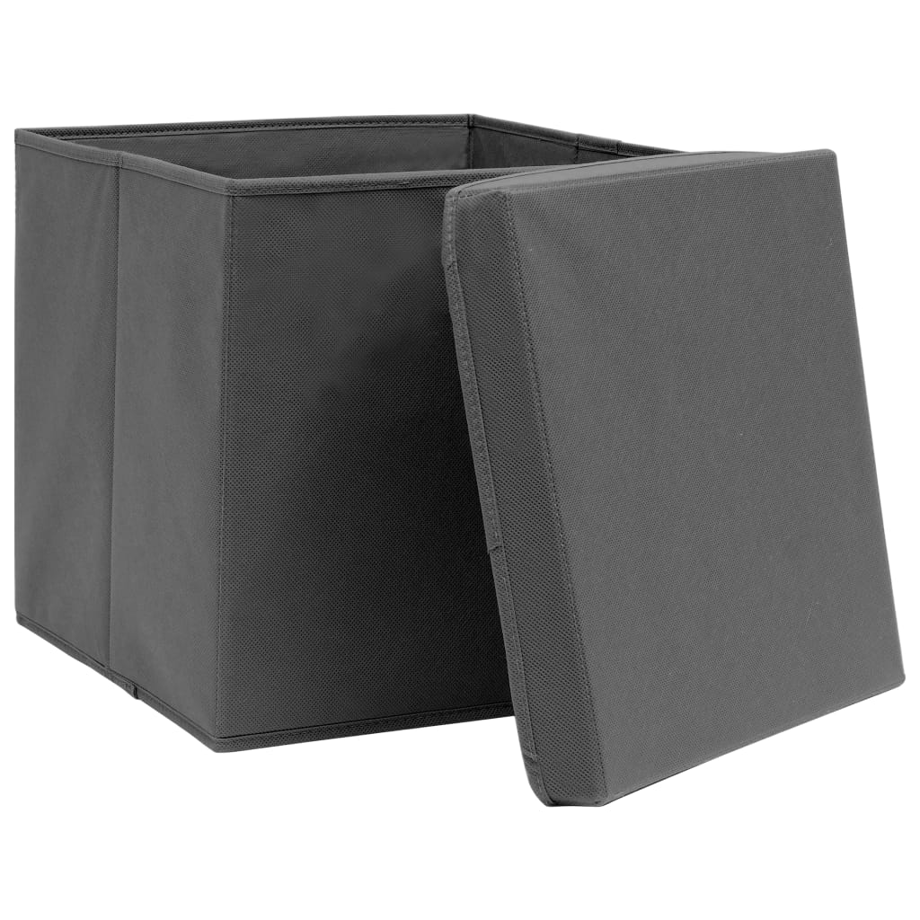 VidaXL Aufbewahrungsboxen mit Deckel, 4 Stück, 32 x 32 x 32 cm, Stoff, Grau