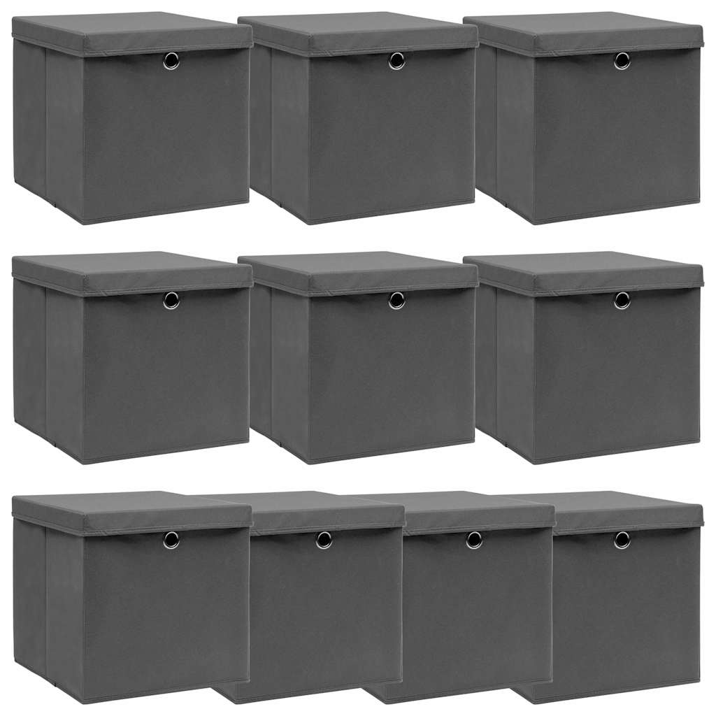 VIDAXL - Aufbewahrungsboxen mit Deckel, 10 Stück, 32 x 32 x 32 cm, Stoff, grau