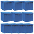 Vidaxl opbergboxen met deksel 10 st 32x32x32 cm stof blauw