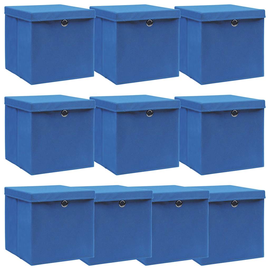 Vidaxl opbergboxen met deksel 10 st 32x32x32 cm stof blauw